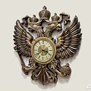 Часы с гербом РФ, резные из массива ясеня — фотография 6