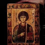 Икона "Святой Пантелеймон-целитель" дерево — фотография 1